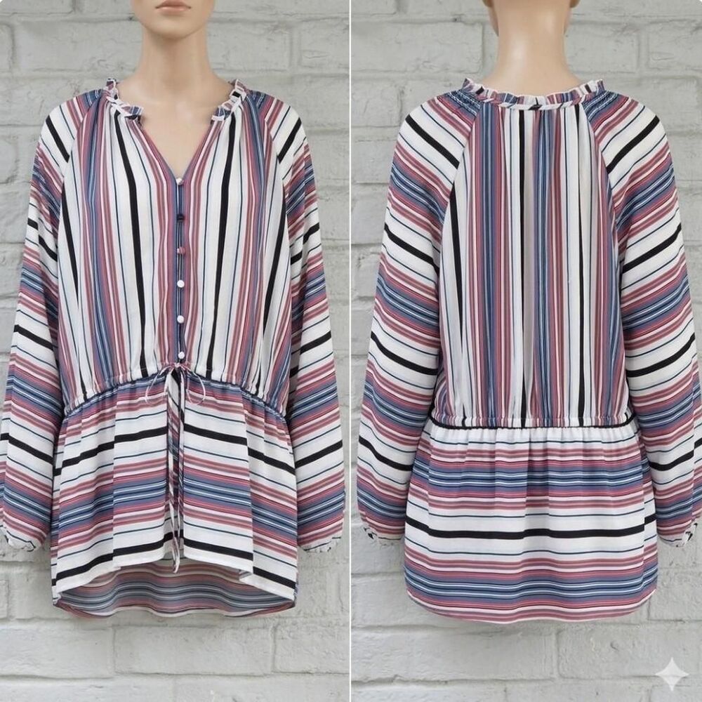 Lane Bryant Plus Size 26/28 Multicolor Striped Peplum Peasant Top Blouse